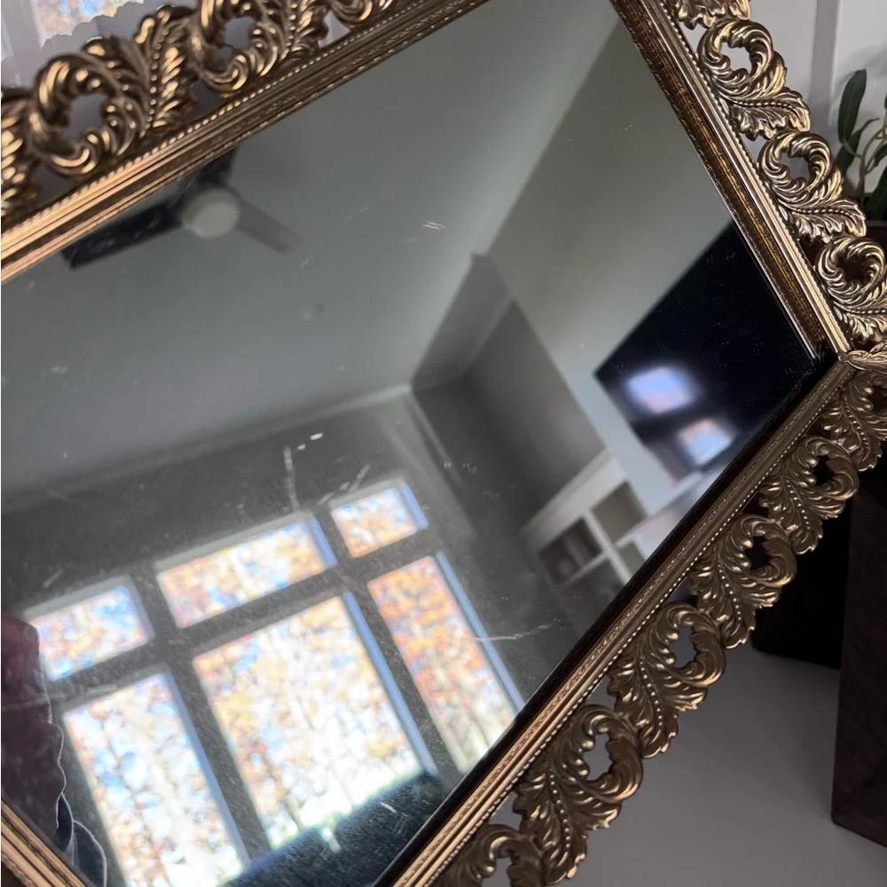 Vintage Mirrored Brass Vanity Tray 15 x 10